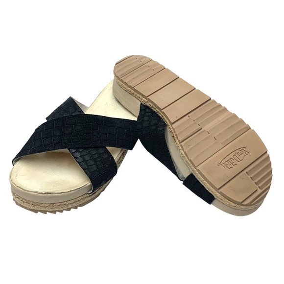 VON DUTCH Crossover Black Embossed Suede Platform Slide Sandals - Picture 7 of 11